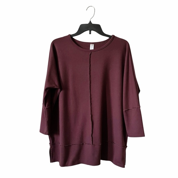Spanx Perfect Length Sweatshirt Women's Size S Wine Dolman 3/4 Sleeve Pullover - Picture 2 of 5